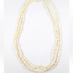 OFFERS WELCOMED Elegant Three Strand Baroque Rice Pearl Necklace